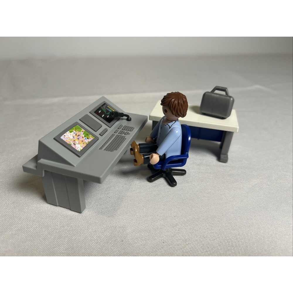 Playmobil Office Desk, Control Center, Rolling Chair, Briefcase, And Figure